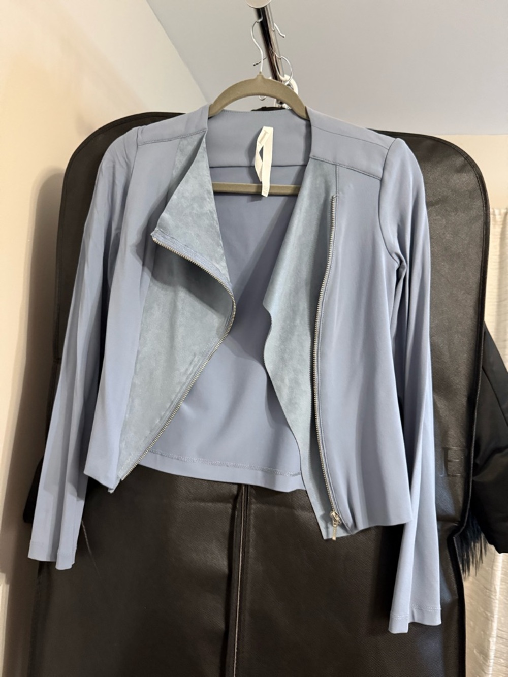 Women’s Light Blue Open-Front Moto Jacket